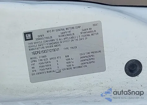 2007 Chevrolet Express G1500 Work Van z USA, uszkodzony, nr VIN 1GCFG15X571219641